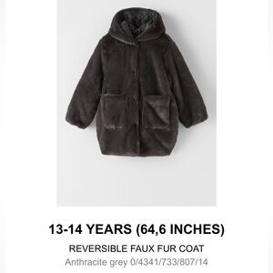 Zara reversible faux fur coat, black/gray, girls size 13-14